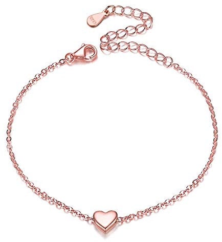 925 Sterling Silver Bracelets Rose Gold Heart Bracelet for Women Ladies Shiny Silver Hand Bracelets Skin Friendly
