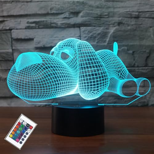 PONLCY 3D Illusion Lampe Hund Led Nachtlicht, 16 Farben Fernbedienung USB Schreibtischlampen, Schlafzimmer Dekoration Tischlampe für Kinder Weihnachten Geburtstag Geschenke