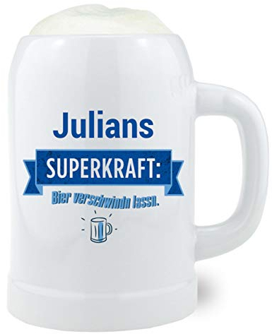 Bavariashop BierkrugSuperkraft mit Wunschname, Personalisiert mit Name, Individuelle Geschenkidee für Bierfreunde