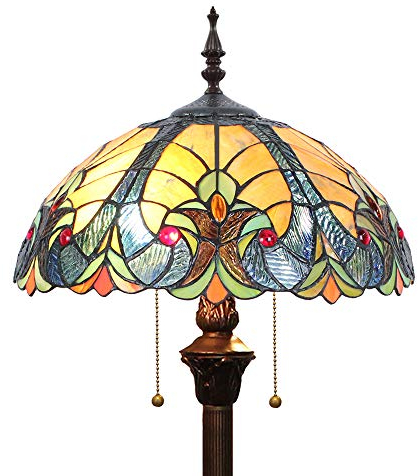 Tokira Lampadaire de Style Bleu Tiffany, Abat-jour de Table en Verre Teinté Traditionnel, Veilleuse de Salon Moderne Art Déco Moderne [Ne contient pas d'ampoule]