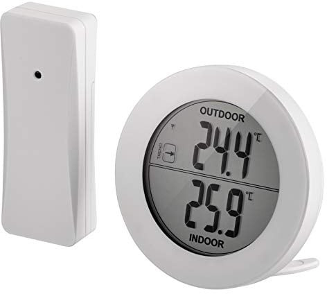 EMOS - digitales Thermometer mit Außensensor - Drahtloser Funk Sensor, Innen- und Außentemperatur, 80 m Reichweite, Memory Funktion - °C/°F - Tisch-/Wandhalterung - weiß