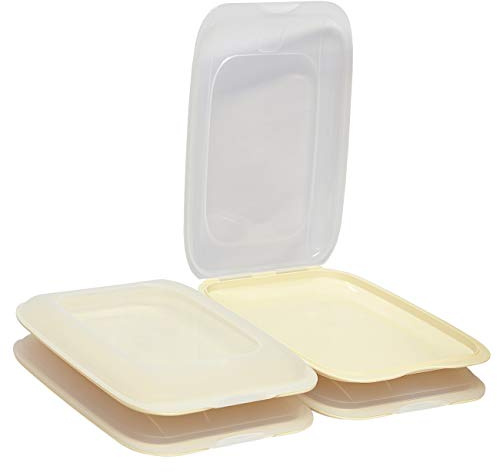 Engelland - 4 x Stapelbare Aufschnitt-Boxen mit Deckel, Farbe: Beige, Wurst-Behälter, Frischhalte-Dose, BPA-frei, wiederverwendbar, 25 x 17 x 3,3 cm