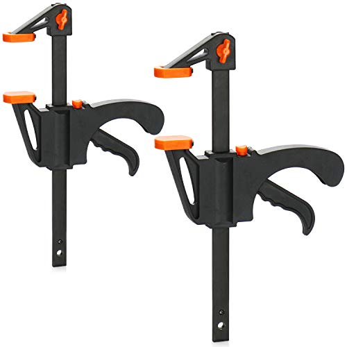 COM-FOUR® 2x morsetto a una mano - morsetti - set di morsetti a sgancio rapido per artigiani - morsetto a vite - morsetto a mano per serrare e serrare con una mano (15 cm di apertura alare)