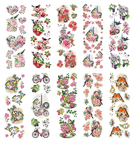 Ideen mit Herz Transparent-Sticker | 10 Bogen à 10 cm x 30 cm | Bunte Aufkleber zum Basteln & Dekorieren (Vintage Vögel & Schmetterlinge)