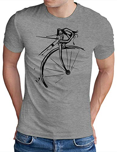 OM3® Bicycle Fahrrad T-Shirt - Herren - Vintage Radsport Radfahrer - Grau Meliert, L