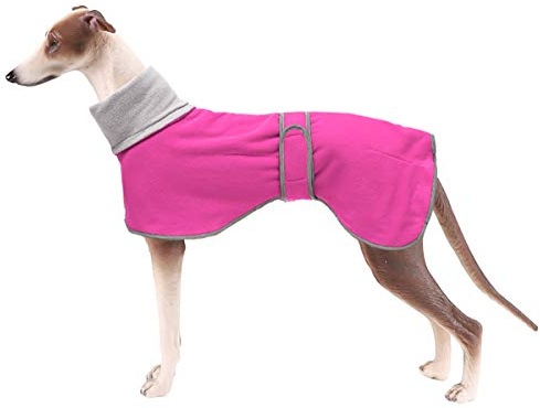 Morezi Winter Hundemantel mit reflektierender Leiste, weiches Polyester-Fleece, verstellbares Band, für Windhunde, Lurcher und Rennhunde-Pink-L