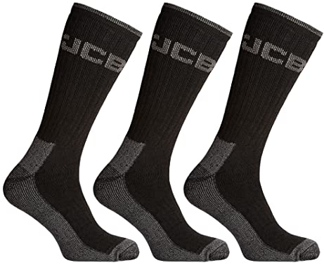 JCB Schwarze Hochleistungs-Arbeitssocken für Männer x3er Pack - Dicker Komfort - strapazierfähige Polsterung für Wanderungen und Outdoor - Schwarz - 39-46 EU - Schwarz