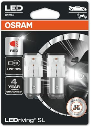 OSRAM LEDriving® SL, ≜ P21/5W, Red, LED signal lamps, Off-road only, non ECE, Double Blister