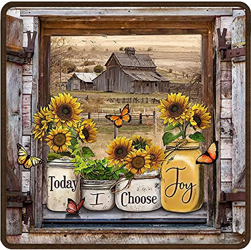 Metallschild mit Sonnenblume im Einmachglas, Vintage-Blechschild ''Today I Choose Joy'', inspirierende Wandkunst, Wohnzimmer-Wanddekoration, rustikale Bauernhaus-Dekoration für Zuhause, Büro,