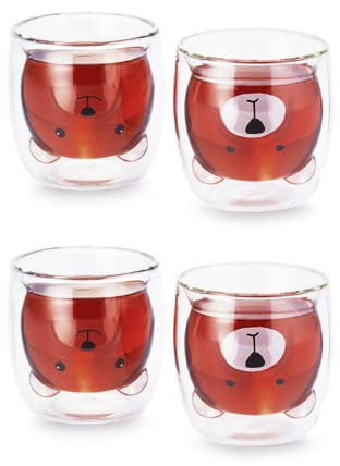 2 X NEU teemando® Glas „Pat doppelwandiges Glas mit Bär-Motiven, 2-fach sortiert, 0,2 l = 4 Gläser