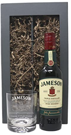 Personalised Engraved Dimple Glass Tumbler & 35cl Irish Whiskey - Jameson Label Design (Presentation Gift Box)
