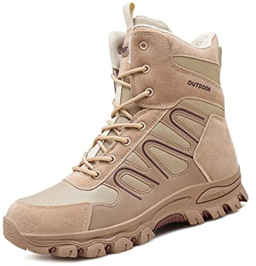 IYVW A07 Stivaletti tattico Mid High Rise Scarpe da Trekking Invernali Stivali in Pelle, Uomo Giallo deserto 43 EU