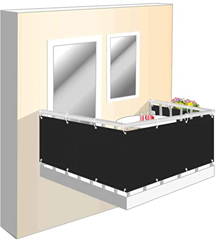 Wind und Sichtschutz Stoff für Balkon 110x1000cm, Balkonverkleidung Sichtschutz Zubehör inklusive Sichtschutz Balkon Seite für Balkongeländer, Terrasse & Garten dunkelgrau