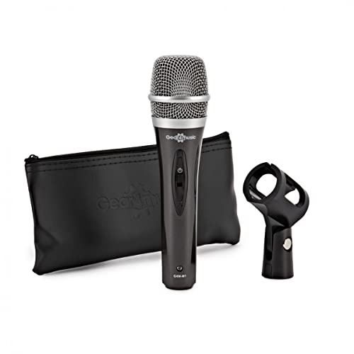 gear4music Dynamic Vocal Microphone XLR with Switch | Great value vocal microphone, suitable for singing and spoken word, on/off switch, clip and carry pouch included