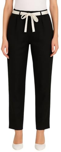 Mississhop 317 Damen Leinenhose lockere Freizeithose Lange Hose mit Gürtel 100% Leinen Schwarz