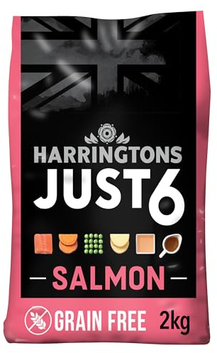 Harringtons Just 6 Complete Dry Adult Dog Food Salmon 2kg (Pack of 4) | With Added Fresh Baked Bites - Made with Over 50% Meat - Just 6 Simple Ingredients - Grain Free for Sensitive Tummies