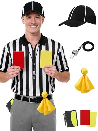 SOMSOC Schiedsrichter-Shirt, Herren, Damen, Reißverschluss, Kragen, Ref. Hemd, Karte, Hut, Pfeife, Strafflagge, Sandsack, Rugby, für Fußball, Fußball, 6 Stück