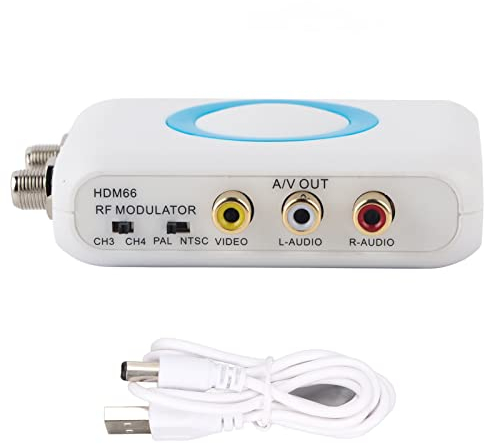 PUSOKEI RF Modulator HDMI RCA to RF Converter, NTSC PAL TV CATV Modulator, HD Input A/V F Female RF Output VHF Demodulator Converter for Home CATV System