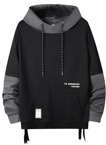 GURUNVANI Contrast Color Pullover Hoodie Mens Patchwork Hoodies Men