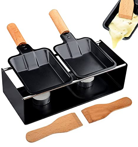 FantasyDay Mini Raclette Set,Two Grill Pan,Candlelight Cheese Melter Pan,Non Stick Rotaster Baking Tray Stove Set,Suitable for Cheese, Meat, Fish, and Vegetables（ not included candles）