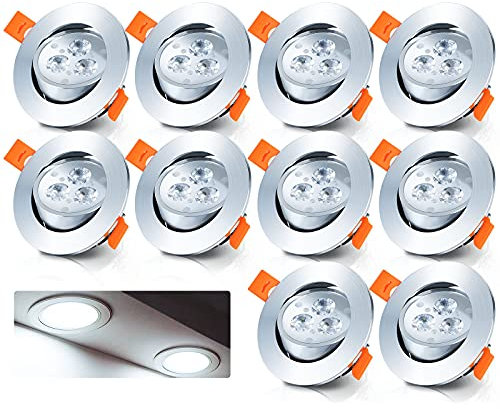 Yakimz 10er 3W LED Einbaustrahler Schwenkbar 230V, Ultra Flach Einbauleuchten, IP44 Wasserfest Bad Deckenspots, Kaltweiß 6000K Deckenstrahler für Badezimmer Wohnzimmer