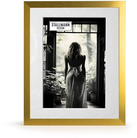 Stallmann Design Bilderrahmen mit Passepartout 60x60 cm (Bild 40x40) | Farbe: Gold Metall | 30 mm starke Rahmenleiste