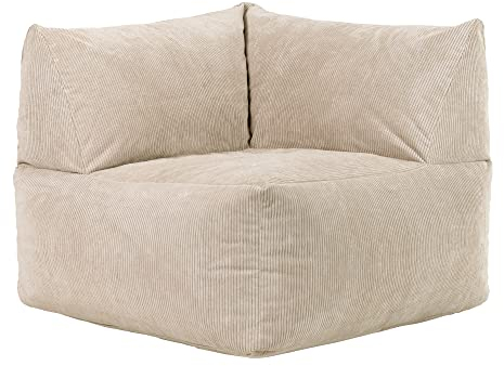 Icon Tetra Eck-Sitzsack, Modular Sofa für Erwachsene, Beige, Flauschiger Cordstoff, 2 Sitzer Ecksofa, Bequemer Bean Bag Sofa mit Füllung, Relaxsessel, Lounge, Wohnzimmer Möbel