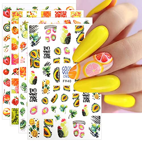 JMEOWIO Nagelsticker Sommer Frucht 9 Blatt Nail Art Sticker Selbstklebend Nagelaufkleber Zitronen Dekoration Nageldesign Zubehör