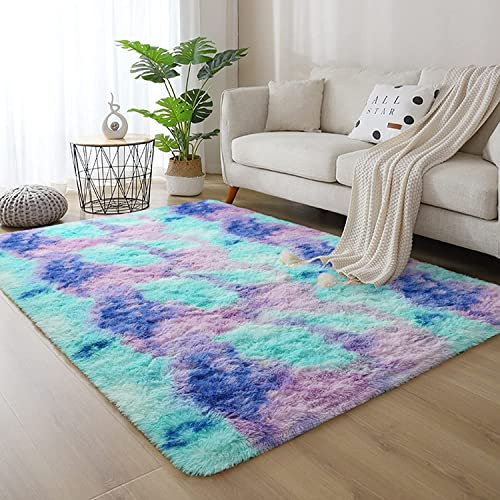 VanderHOME Morbido Tappeto a Pelo Lungo Antiscivolo Shaggy Rettangolare Tappeto Salotto Pelo Lungo Soggiorno per camera da Letto Soggiorno Decorazione viola blu -200 * 300cm
