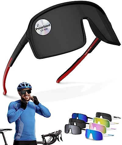 Two Horizons Sportbrille | Fahrradbrille | MTB Brille | XL Oversized HD Vision | Sportsonnenbrille polarisiert | UV400 Schutz, flexibel, ultraleicht | Sport Sonnenbrille Herren Damen | Schnelle Brille