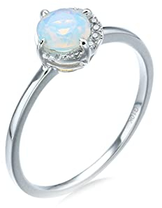 Ayoiow Ringe für Damen Klassisch, Trauring Weißgold 585 mit Rund Geschaffener Opal Ringe Weiß Größe 51 (16.2)