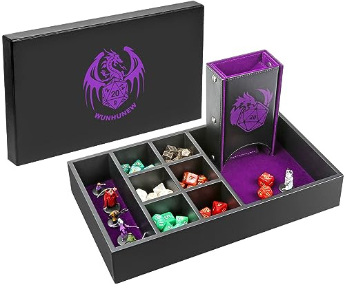 DND Dice Tray & Tower Storage Box, 4 in 1 D&D Würfel Holder Case Aufbewahrungsbox (Dice Rolling Tray, Würfel Roller Tower, Miniature Storage), Große RPG Zubehör Geschenke für Dungeons and Dragons
