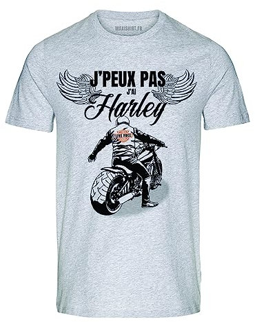 T-Shirt Humour Biker | J'peux Pas J'Ai Harley | Manches Courtes | 100% Coton, Gris chiné, épais | idée Cadeau Motard (as4, Alpha, l, Regular, Regular)