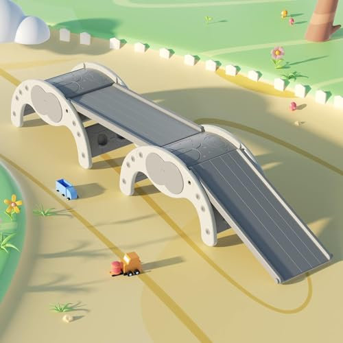 5 in 1 Kinder Klettergerüst Set mit Rampe Rutscher und Wippe, Montessori Spielzeug Outdoor Klettergerüst, als Indoor Turnhalle und Gerät Spielplatz Bogen für Kleinkinder Kinder