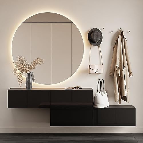 Planetmöbel Flur Möbel Garderobe Hängeschrank 2X 140 cm Schwarz, Kompaktgarderobe mit Klappe als Stauraum, Wandgarderobe hängend oder stehend, 37,8T x 140B x 32,5H cm