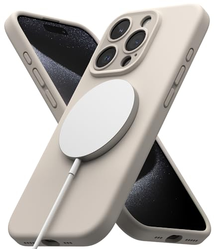 Ringke Silicone Magnetic Compatibile con MagSafe per Cover iPhone 15 Pro Max, Custodia Morbida Antiurto Antigraffio Rivestimento Morbido con Protezione Fotocamera - Stone