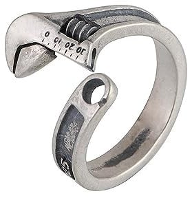 JadeAngel Men's Biker Spanner Wrench Ring Vintage 925 Sterling Silver Adjustable Mechanic Wrench Tool Matte Band Ring