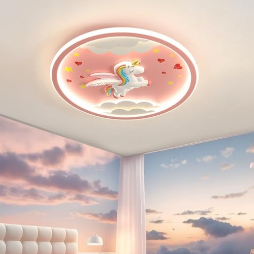 RuiRfh Deckenleuchte moderne Kindergarten Deckenlampe rosa Cartoon Einhorn Beleuchtung Junge Mädchen Schlafzimmer Deckenlampe LED Kinderzimmer Lampenschirm Innendekoration Wohnzimmer Esszimmer Deckenl