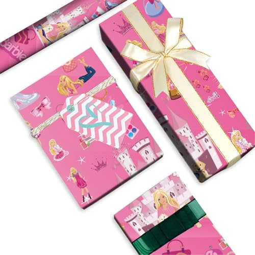Prinzessin Geschenkpapier Rolle, Prinzessin Weihnachtsgeschenkpapier Rollen, 5PCS Pink Geschenk Papier Pack, Geschenkpapier Langlebig, für Weihnachten Geburtstag Geschenkverpackung(Rosa)