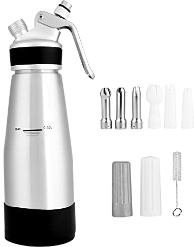 Topyond Batidor De Nata De Aluminio De 500 Ml, Máquina De Nata Profesional para Dispensar Nata, Dispensador De Nata Batidora para Batir Y Ribetear Nata Montada, Queso Y Aderezos