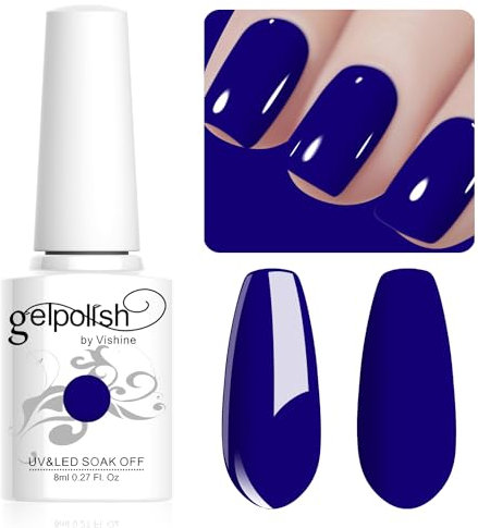 Vishine 8ml Vernis à Ongles Gel Semi Permanent Couleur Bleu nuit, Vernis Semi Permanent Soak Off UV LED Gel Polish Nail Art Manucure Salon DIY LM072