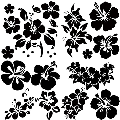 GORGECRAFT 4 Stil Hibiskusblüten-Autoaufkleber Hawaii-Aufkleber Und Abziehbilder 20 x 20 cm Hibiskuszweig-Aufkleber Wasserdichtes Vinyl Außendekor Für LKW Motorrad Türen Laptop