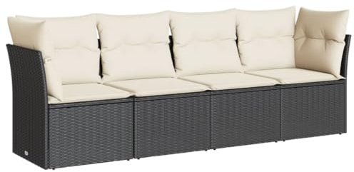 vidaXL 4-TLG. Garten-Sofagarnitur mit Kissen Schwarz Poly Rattan