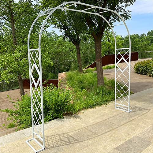 Arco de jardín para trepar plantas, arco de rosas de hierro forjado, pérgola decorativo para jardín al aire libre, fácil de instalar, para césped, terraza, bodas y noches románticas (blanco, 340 cm)