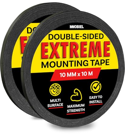 MMOBIEL 10mm Nastro di Montaggio Biadesivo Forte [2 Pack] per Montaggio Pesante Interni, Decorazioni, Casa, Ufficio, Fissaggio di Tappeti, Luci a Striscia LED - Rotolo Lungo 10m