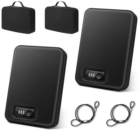 2Pack Pistol Safe with Handbag, Portable Travel Car Gun Safe, Gun Box Safe with Combination Lock, handgun Safes for Car, Home, Travel, 11.5 x7.5 x2.5, Black