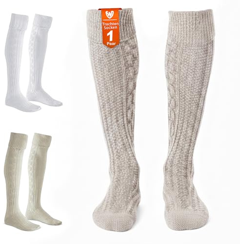 German Wear EXTRA Lange Trachtensocken Strümpfe Trachtenlederhose Socken aus Wolle Natur/Creme 75cm