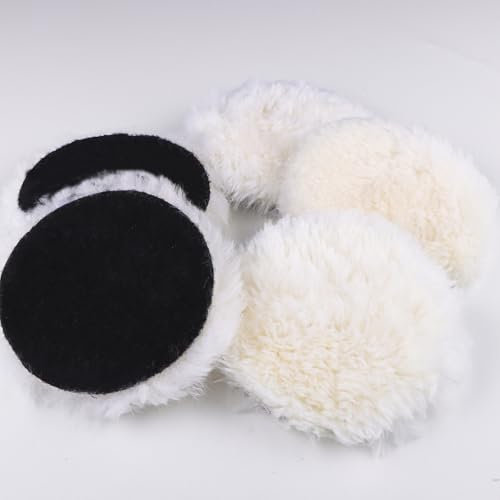Svitzoot 5 X Polierpad Wollhaube Wollpad, 125mm Lammwollhaube, Polierpads Lammfell pad, Polierhaube Lammwolle Polierfell für Auto poliermaschine