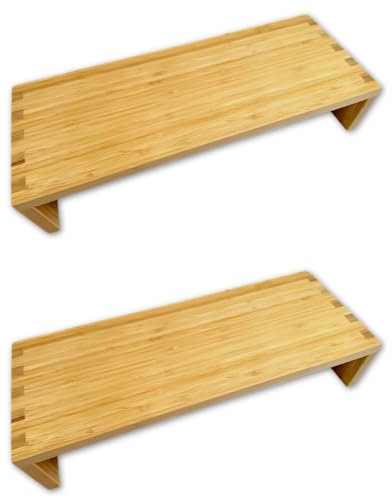 OSCO Bamboo Monitor Stand 2 pcs | Shelf | Computer Screen Riser | Printer Stand | Laptop Plinth | Full Size Keyboard Storage | Fully Assembled | H10 x W500 x D19.5 cm