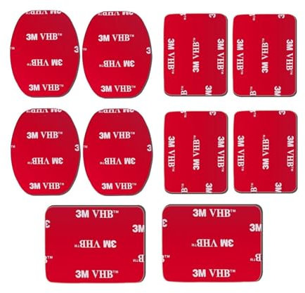 Double Sided 3M Sticky/Adhesive Pads (10 Pack) for GoPro Hero Action Camera or DashCam. 4 x Flat, 6 x Curved.
